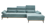 Wohnlandschaft Malie in einem Bezugsstoff in Aqua mit gezeigten Funktionen.