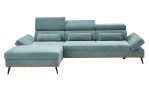 Wohnlandschaft Malie in einem Bezugsstoff in Aqua mit gezeigten Funktionen.