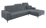 Komfort-Wohnlandschaft Luan in einem dunkelgrauen Bezugsstoff mit zwei Zierkissen.