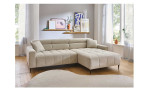 Wohnlandschaft Sally mit Ottomane rechts mit einem Cordbezug in der Farbe Taupe, Milieubild