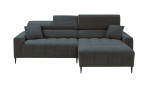 Wohnlandschaft Sallyy mit Ottomane rechts und einem Cordbezug in der Farbe Anthrazit, Kopfteilverstellung hochgeklappt