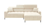 Wohnlandschaft Sally mit Ottomane rechts und einem Cordbezug in der Farbe Beige, mit hochgeklappten Kopfstützen