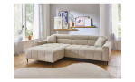 Wohnlandschaft Sally mit Ottomane links und einem Cordbezug in der Farbe Taupe, Milieubild