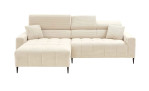 Wohnlandschaft Sally mit Ottomane links und einem Cordbezug in der Farbe Beige, mit hochgeklappten Kopfstützen