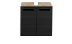 Waschbeckenunterschrank Viona mit einer Front in schwarz matt und einem Korpus in Viking Oak