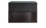 Waschbeckenunterschrank Dark mit einer Front in schwarz aus Holzwerkstoff und Glas und einem schwarzen Korpus