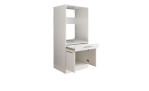 Geräteschrank Laundry in Weiß matt, mit Griffen in Chrom matt. Geöffnete Ansicht
