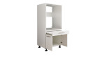 Geräteschrank Laundry in Weiß matt, mit Griffen in Chrom matt. Geöffnete Ansicht