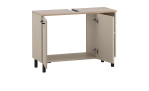 Waschbeckenunterschrank Mailand in Creme-Beige mit 2 Türen und 2 Fächern, Ansicht mit offenen Türen