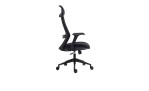 Chefsessel High Back in schwarz mit ergonomisch geformter Rückenlehne, seitliche Ansicht