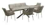 Bank Como von LC Garde in Beige, Gestell in Anthrazit, Ansicht mit Stühlen und Tisch