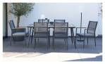 Dining-Set Genua mit dunkelgrauem Rope, Tischplatte aus bedrucktem Glas und Gestell aus Aluminium in Anthrazit, Milieu